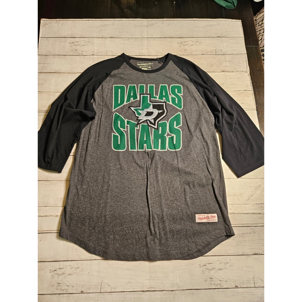 Mitchell & Ness Dallas Stars‎ Mens XXL Raglan 3/4 Sleeve T-Shirt Charcoal NHL